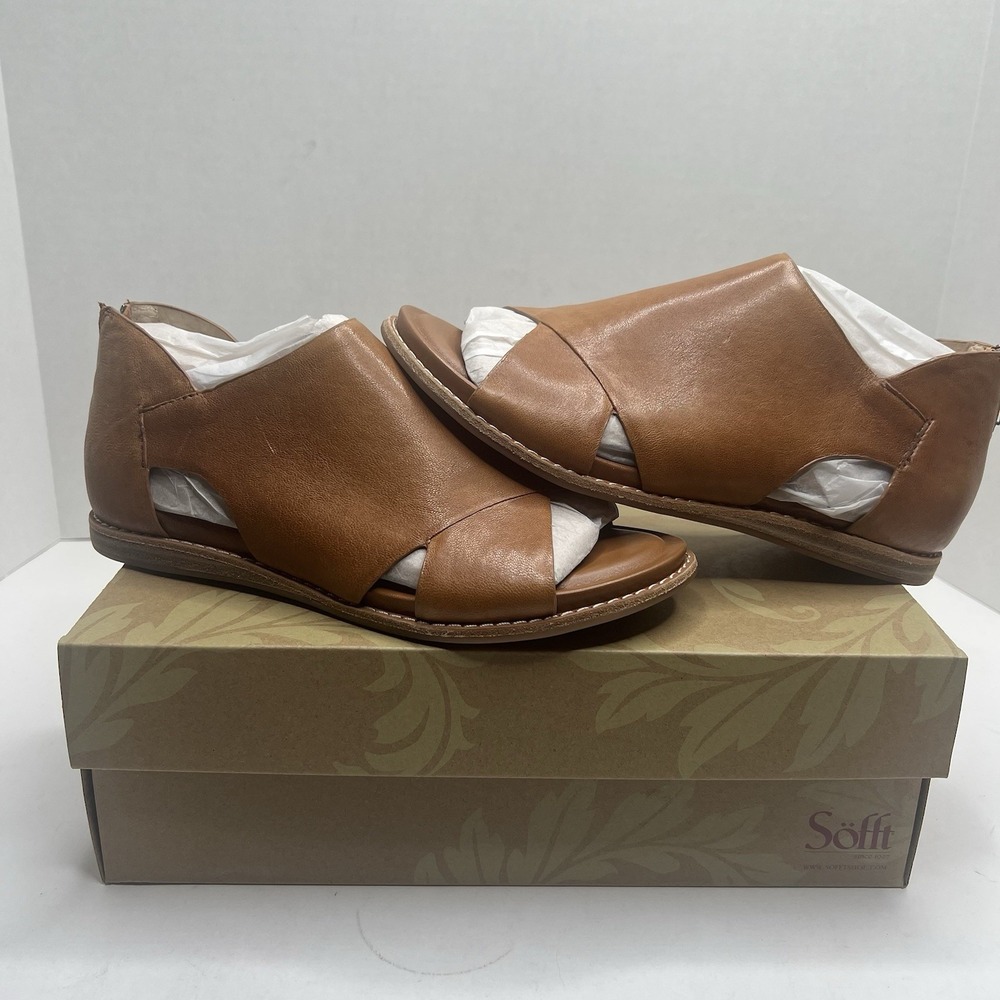Sofft Evonne Women’s 8.5 M Luggage Brown Leather Open Toe Slingback Sandals NIB